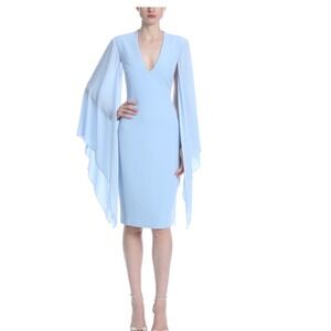 NWT Badgley Mischka Light Blue Cape Sleeve V Neck Sheath Dress Size 6 MOB Party